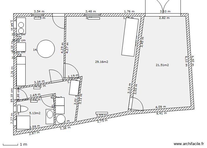 Pierrette RC. Plan de 5 pièces et 77 m2
