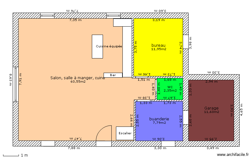 maison en bois 1bis. Plan de 5 pièces et 94 m2