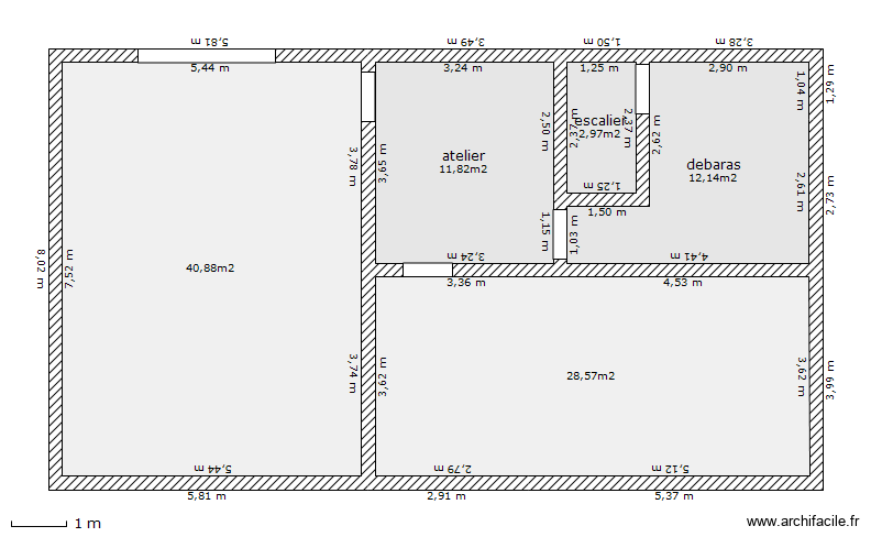 sous sol. Plan de 5 pièces et 96 m2