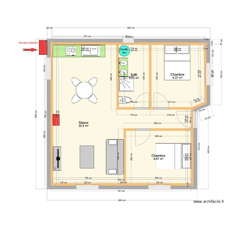 Appartement 1er étage N°4. Plan de 7 pièces et 55 m2