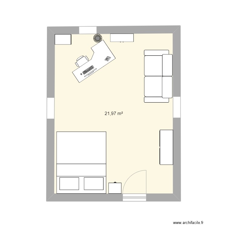 Nouvelle chambre Valentine juillet 2022. Plan de 1 pièce et 22 m2