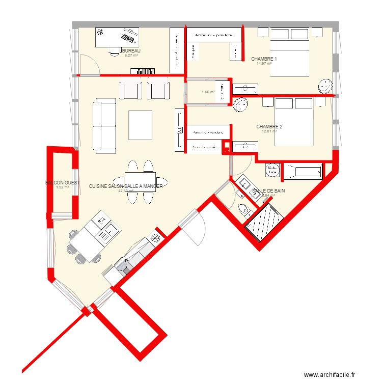 Plan de base Appartement Cesson version 2. Plan de 0 pièce et 0 m2