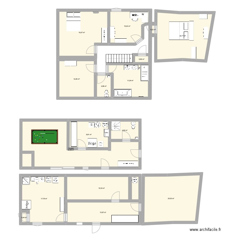 1er etage Chandry. Plan de 16 pièces et 198 m2
