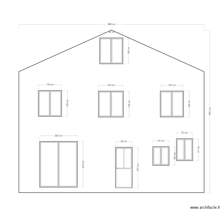 façade maison PROJET dimensions ouvertures. Plan de 0 pièce et 0 m2