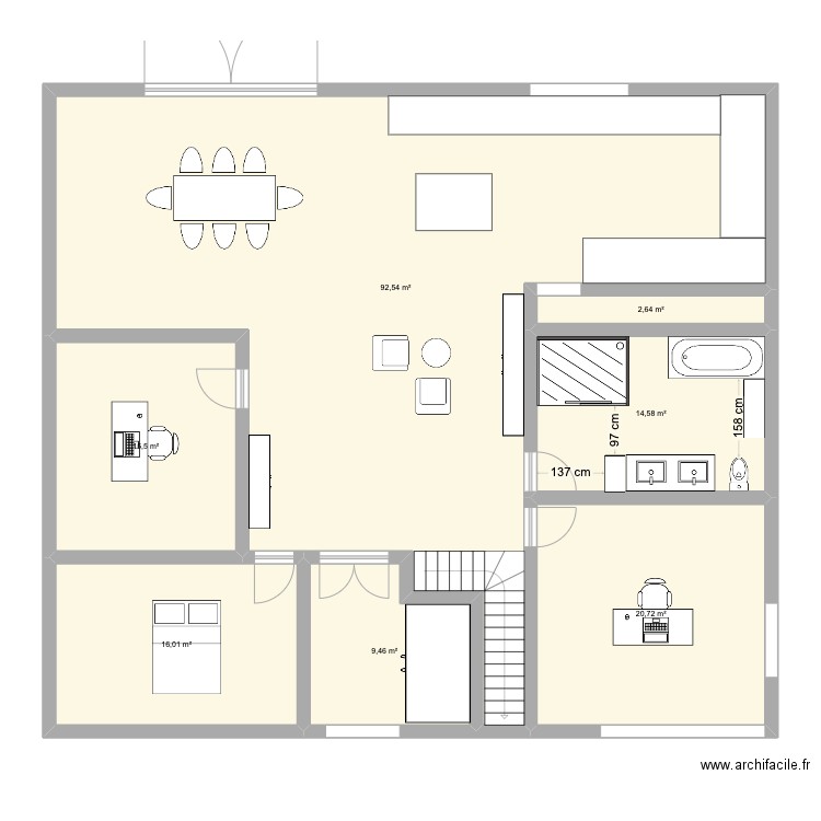 sherbrooke étage 1. Plan de 7 pièces et 171 m2