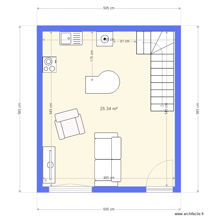 airbnb bbg. Plan de 1 pièce et 25 m2