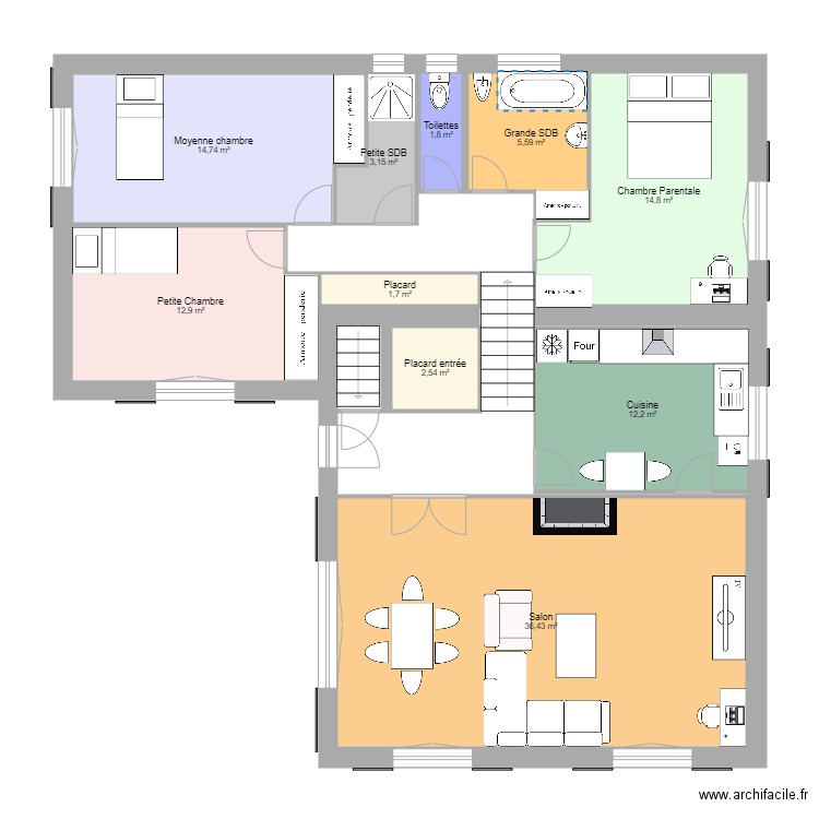 Etage Maison. Plan de 10 pièces et 106 m2