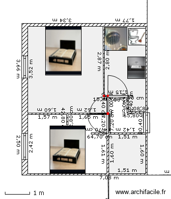 chambre 1. Plan de 3 pièces et 18 m2