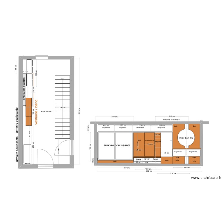 projet hall 2. Plan de 2 pièces et 38 m2