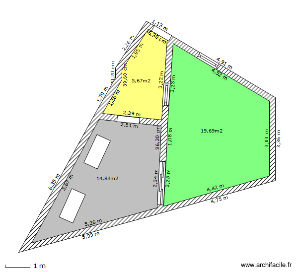 evol01Niv1. Plan de 3 pièces et 40 m2