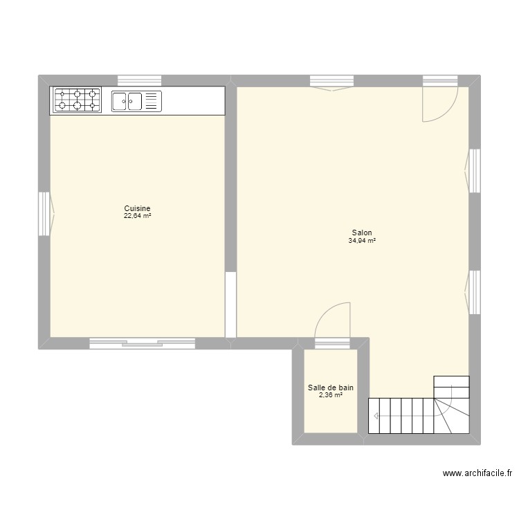 Maison Cynthia. Plan de 3 pièces et 60 m2