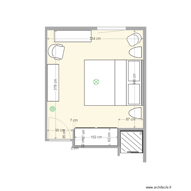CHAMBRE G+D. Plan de 1 pièce et 13 m2