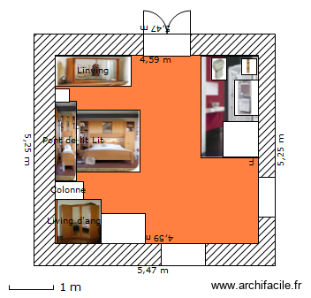 chambre. Plan de 1 pièce et 20 m2