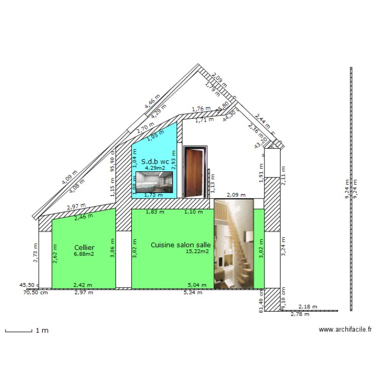 Bloc habitation rénové aménagé profil. Plan de 0 pièce et 0 m2
