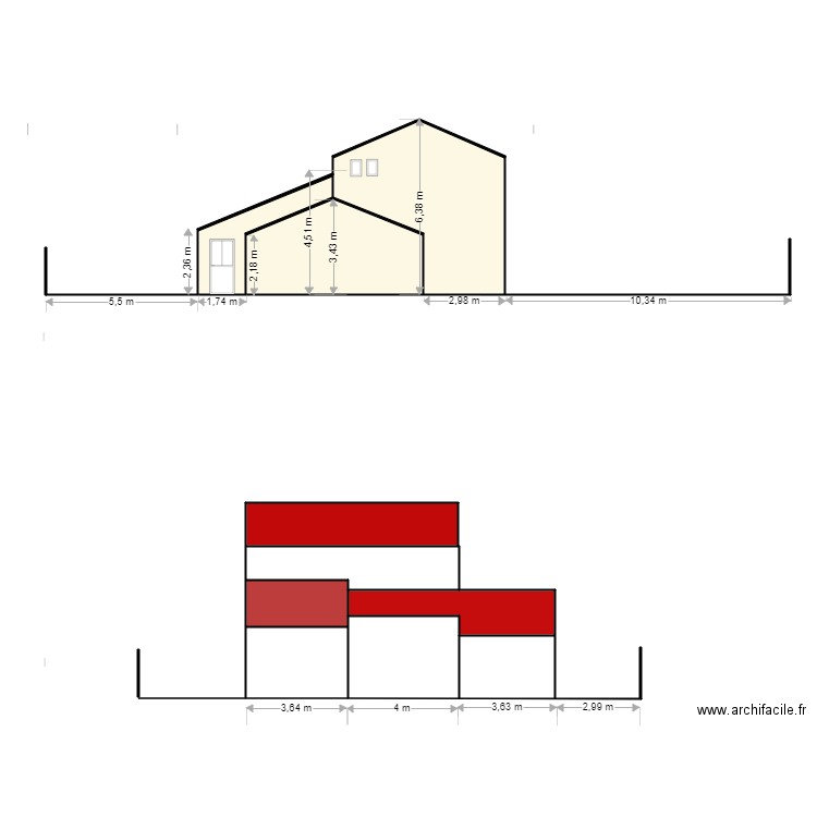 plan de coupe facade ouest avant projet. Plan de 0 pièce et 0 m2