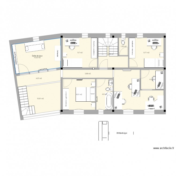 Bureaux + ch d'ami 2. Plan de 12 pièces et 93 m2