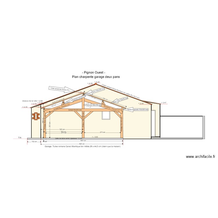 Plan Charpente garage Pignon Ouest. Plan de 4 pièces et 31 m2