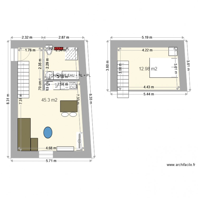 studio  étage et mezzanine SAULNES test 1. Plan de 0 pièce et 0 m2