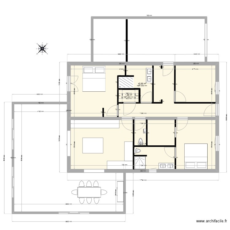 Plan maison ancienne. Plan de 3 pièces et 91 m2
