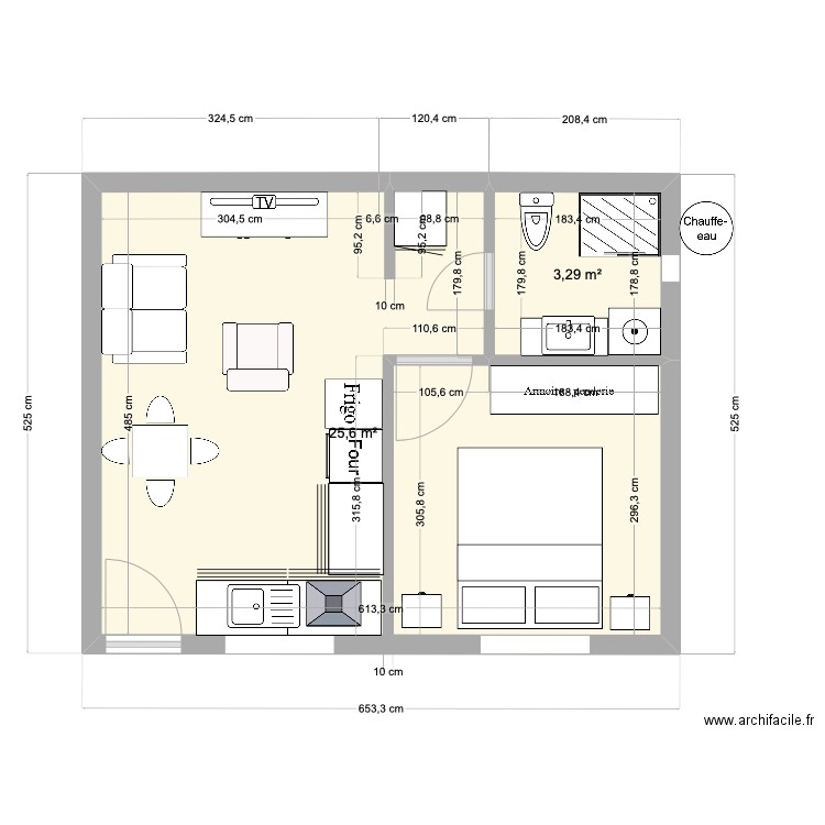 plan yoyo F2 plan chambres . Plan de 2 pièces et 29 m2
