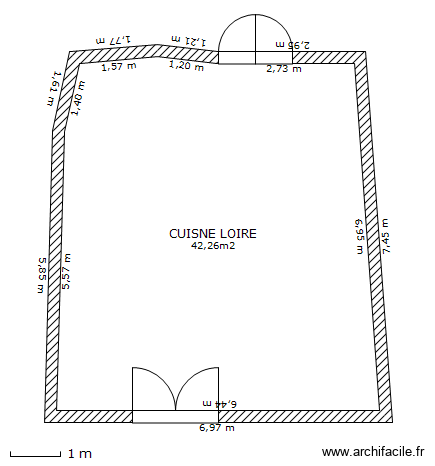 Cuisine. Plan de 1 pièce et 42 m2