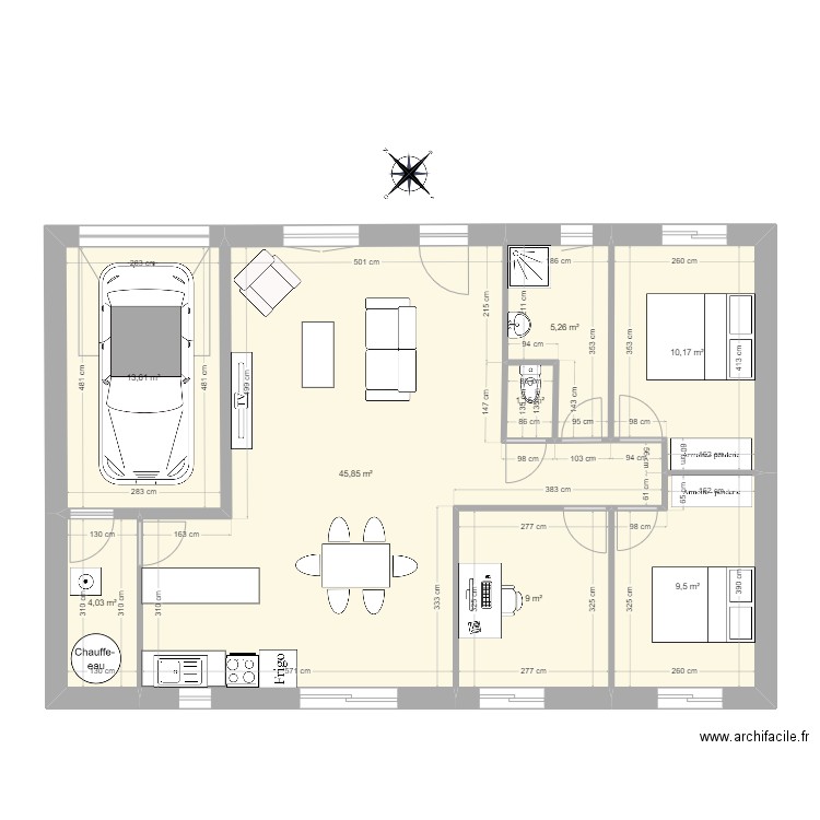 Maison Type 5 mitoyenne + etage. Plan de 8 pièces et 99 m2