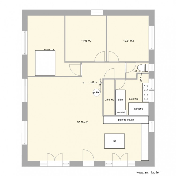 habitation nouvel agencement avec madriers x2. Plan de 0 pièce et 0 m2