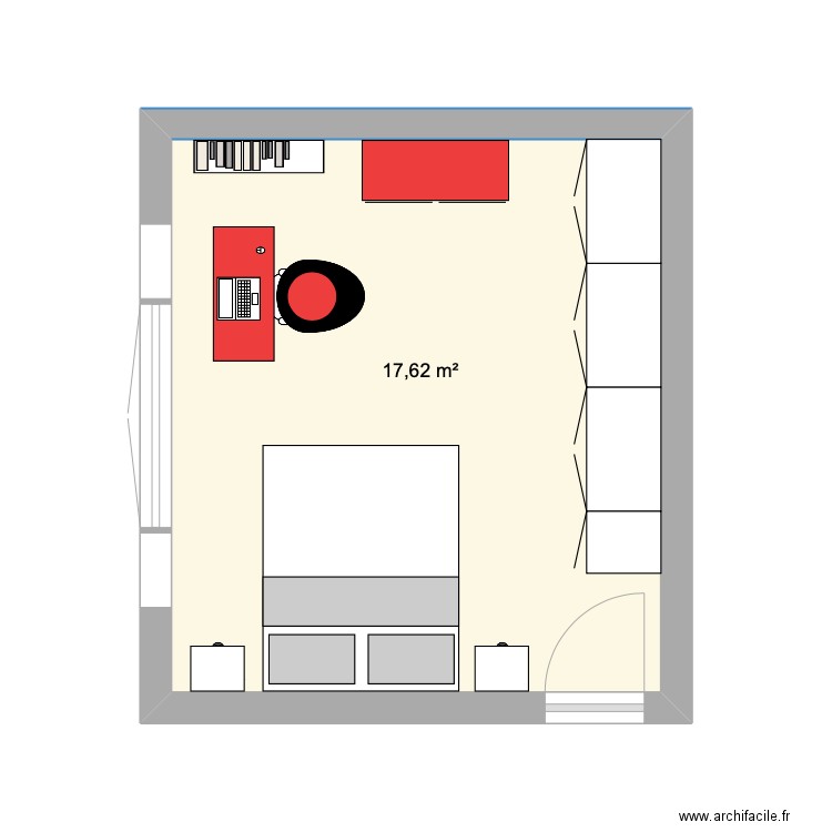 chambre Alice V3. Plan de 1 pièce et 18 m2