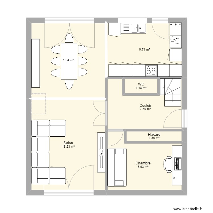 Maison Leers RDC. Plan de 7 pièces et 58 m2