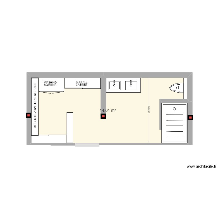 layout bathroom  villa 12 mater bathroom. Plan de 1 pièce et 14 m2