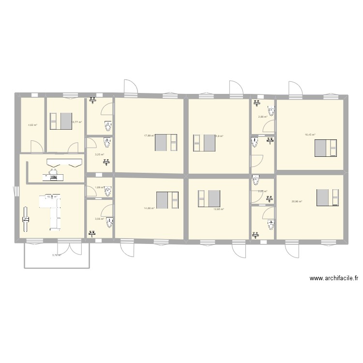 PLAN 2 HOTEL-AFFOI. Plan de 15 pièces et 152 m2