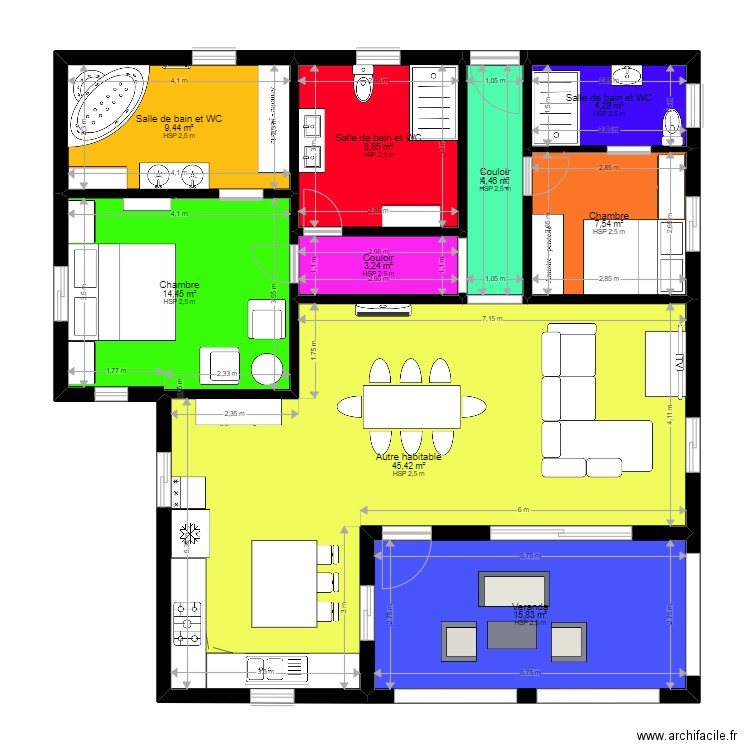 maison 7. Plan de 9 pièces et 114 m2