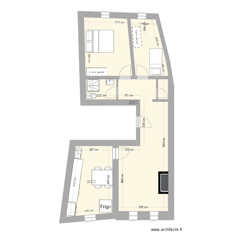 Boulegon v3. Plan de 2 pièces et 71 m2