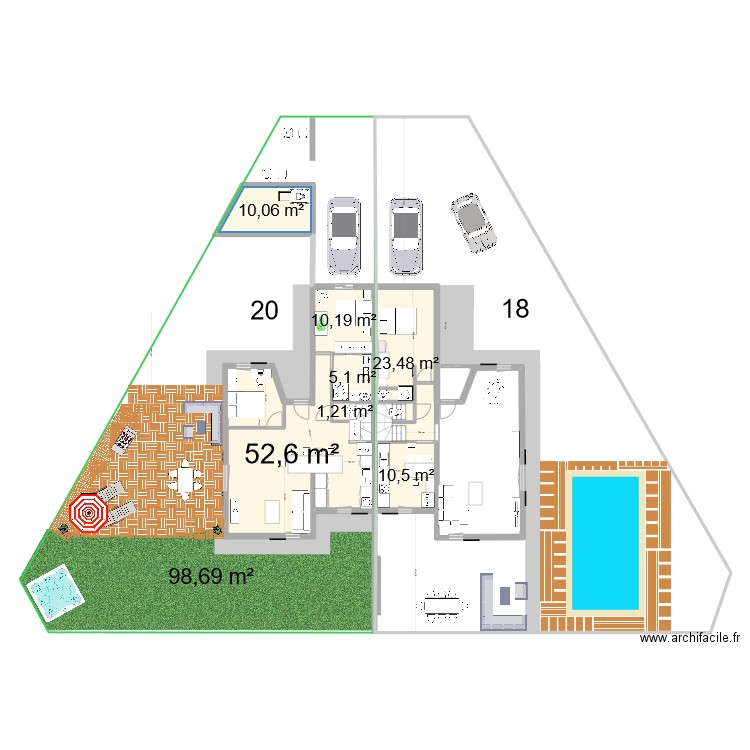 PLANV26. Plan de 16 pièces et 218 m2