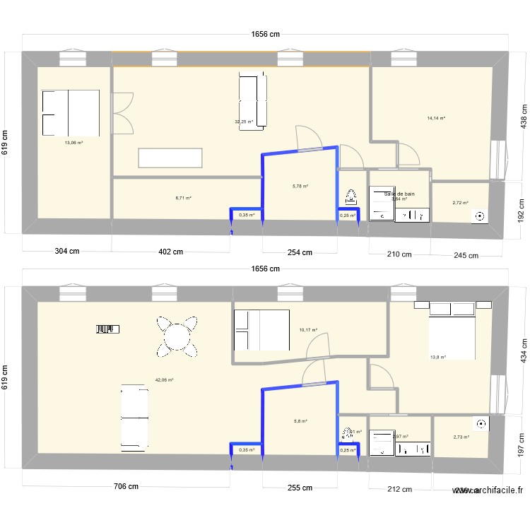 appartement coté V2. Plan de 18 pièces et 158 m2