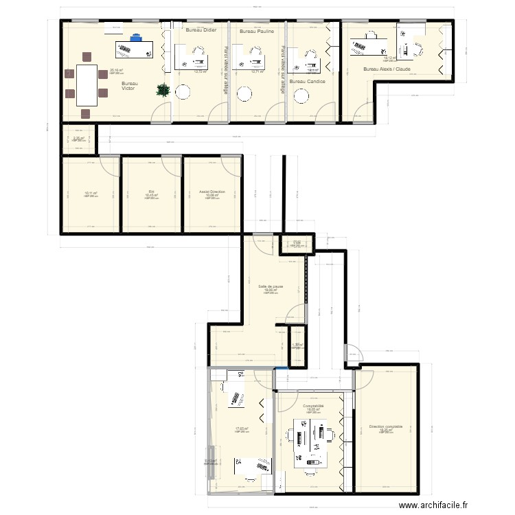 Modification espace compta-02.2024. Plan de 16 pièces et 190 m2