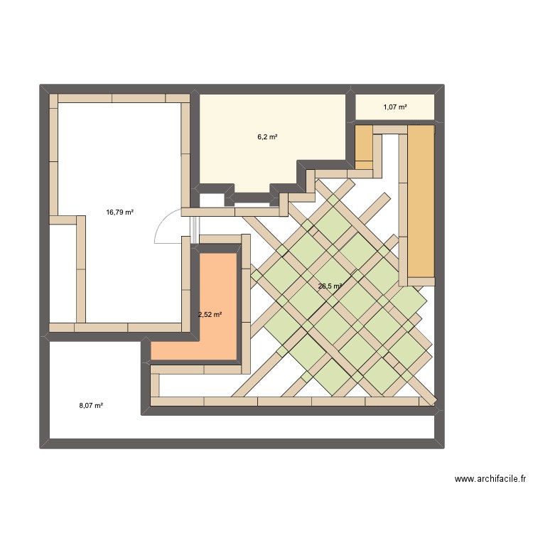 Carrelage RDC. Plan de 6 pièces et 61 m2