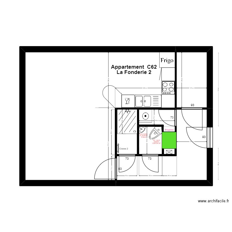 Agrandissement V2. Plan de 5 pièces et 46 m2