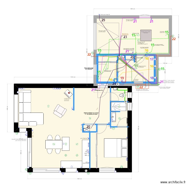 Plans réseaux Buanderie Garage pour Ludo. Plan de 14 pièces et 178 m2