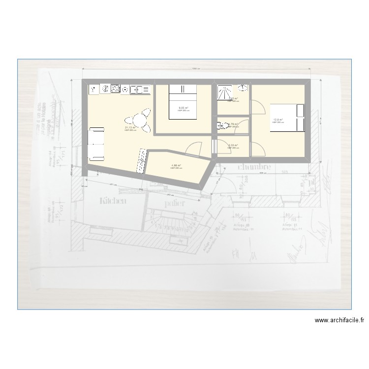 Plan initial Lamballe. Plan de 7 pièces et 55 m2