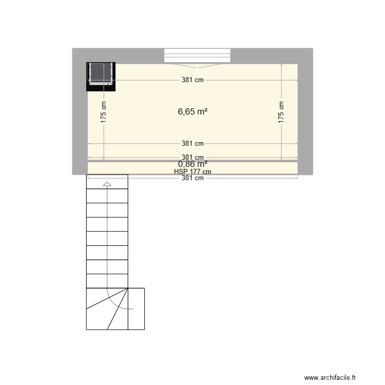 mezzanine. Plan de 2 pièces et 8 m2