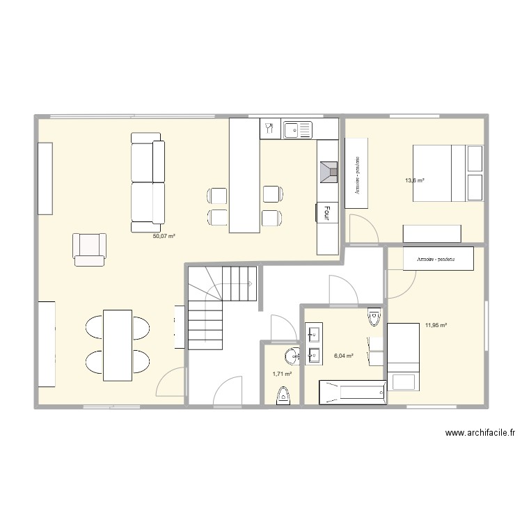 Maison Gottignies. Plan de 1 pièce et 50 m2