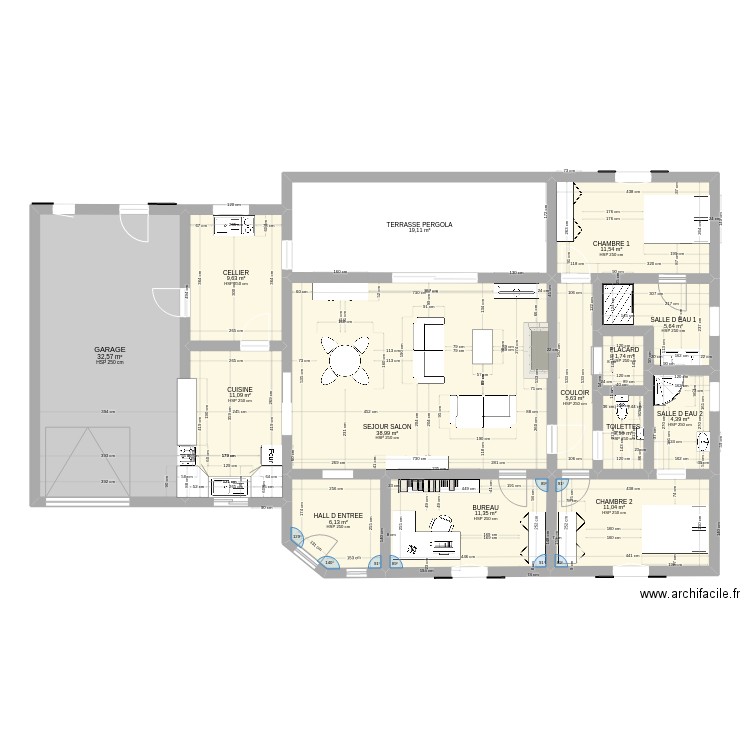 projet maison 1. Plan de 14 pièces et 171 m2