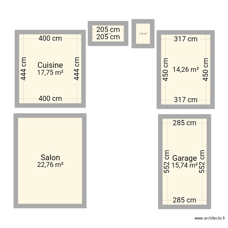 Rdc. Plan de 6 pièces et 74 m2