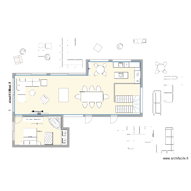 Chambre parentale suisse. Plan de 2 pièces et 98 m2