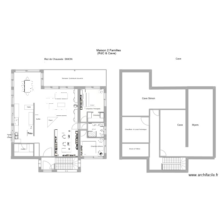 Maison 2 familles Myers-Simon Cave. Plan de 2 pièces et 23 m2