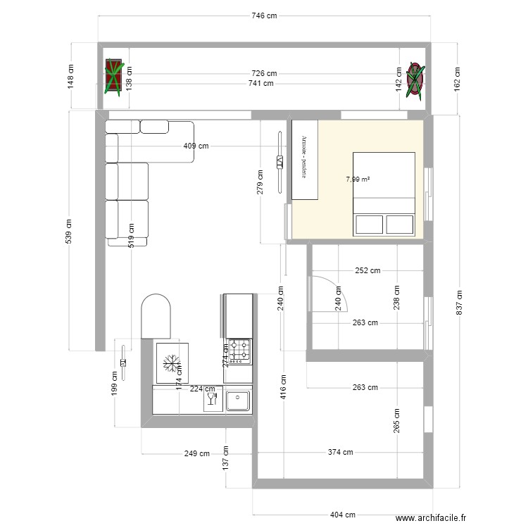Appartement . Plan de 1 pièce et 8 m2