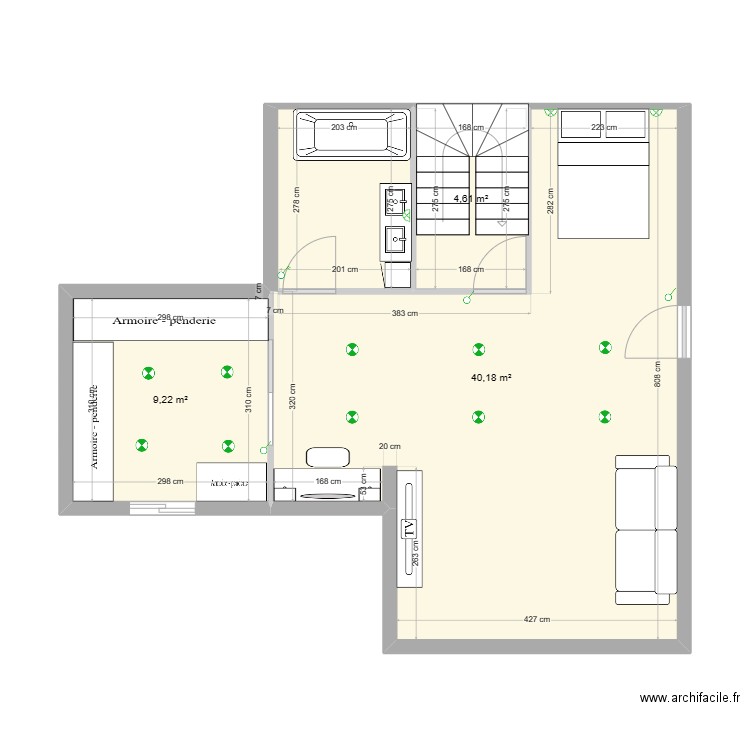 etage. Plan de 3 pièces et 54 m2