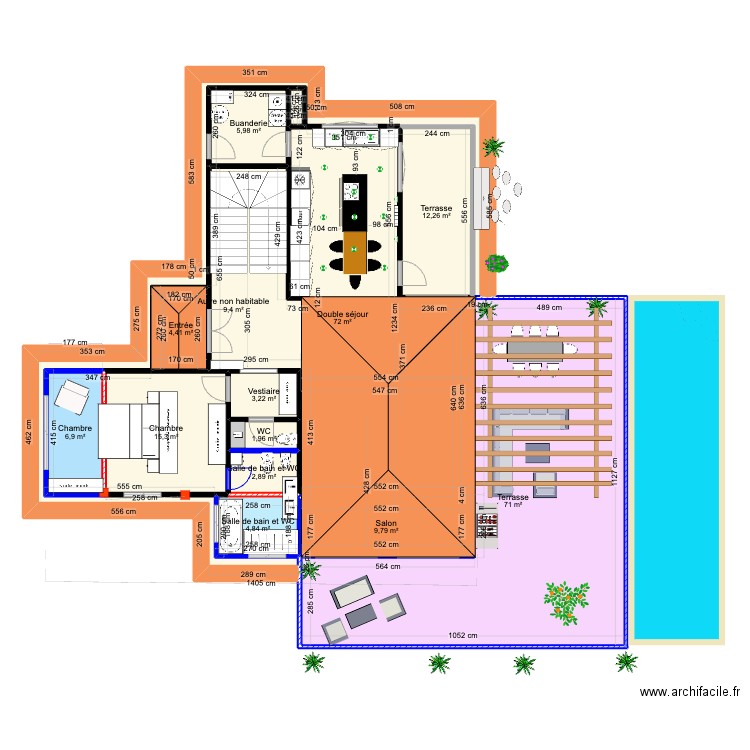 Goldra Maison AGRANDISSEMENT V3. Plan de 14 pièces et 220 m2