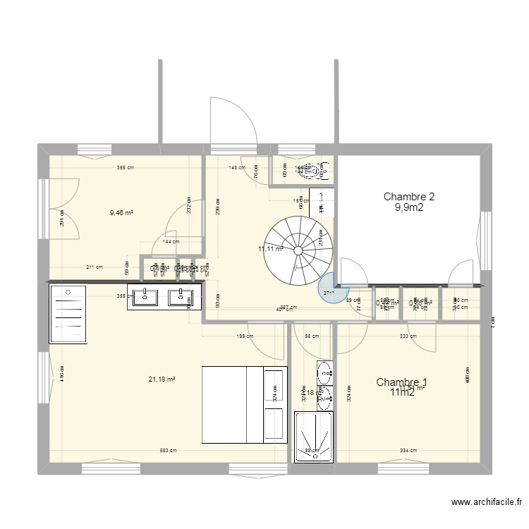 Maison Rouret - R+1 4 chambres. Plan de 10 pièces et 59 m2